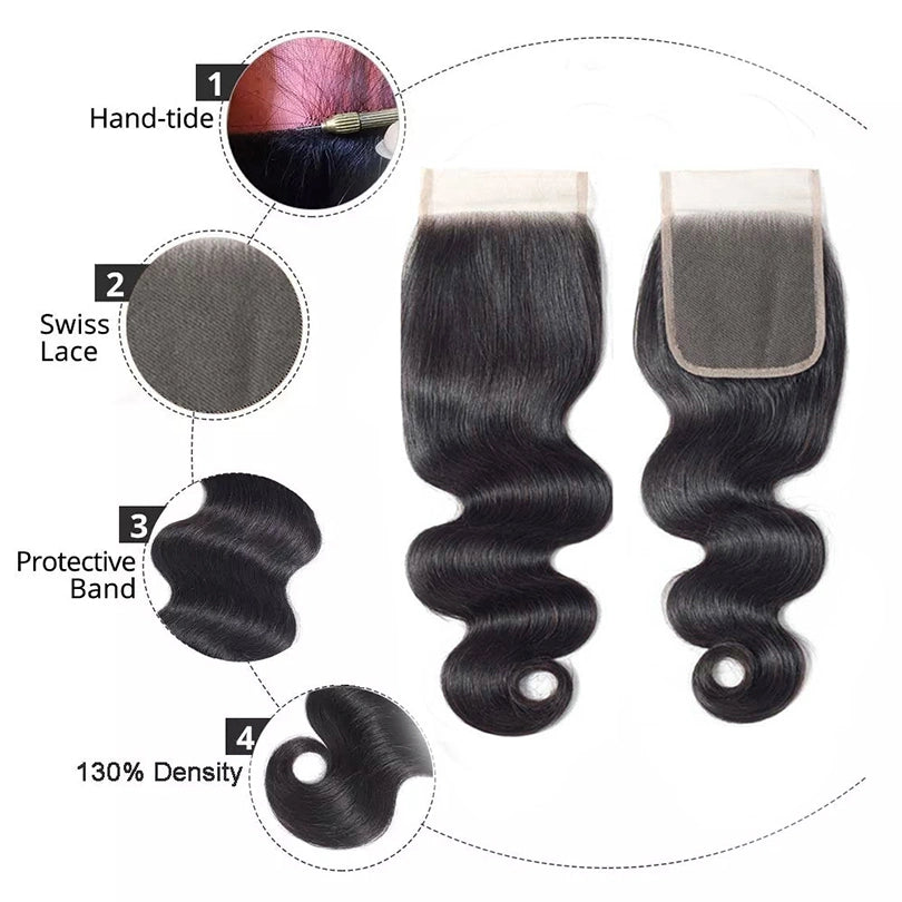 Brazilian Hair Bundles Body Wave Hair With Closure 3 Bundle Deals With 4x4 Closure