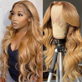 Pre Plucked 13x4 Lace Frontal Wig 100% Human Hair #27 Color Body Wave Wigs Glueless