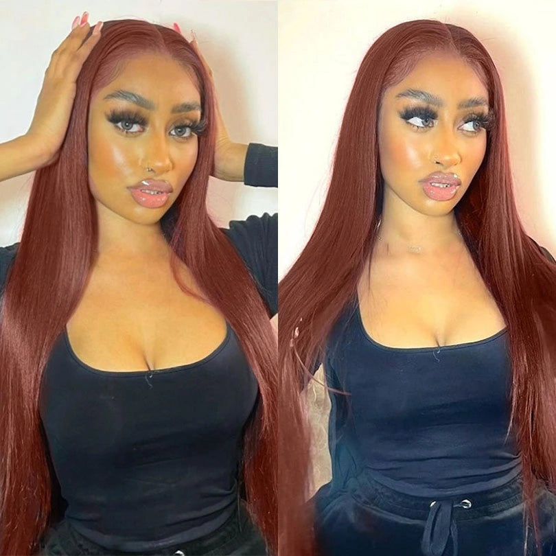 Reddish Brown Straight Lace Frontal Wig 100% Human Hair Wigs