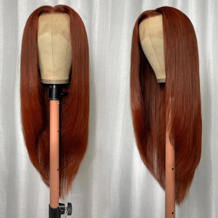 Reddish Brown Straight Lace Frontal Wig 100% Human Hair Wigs